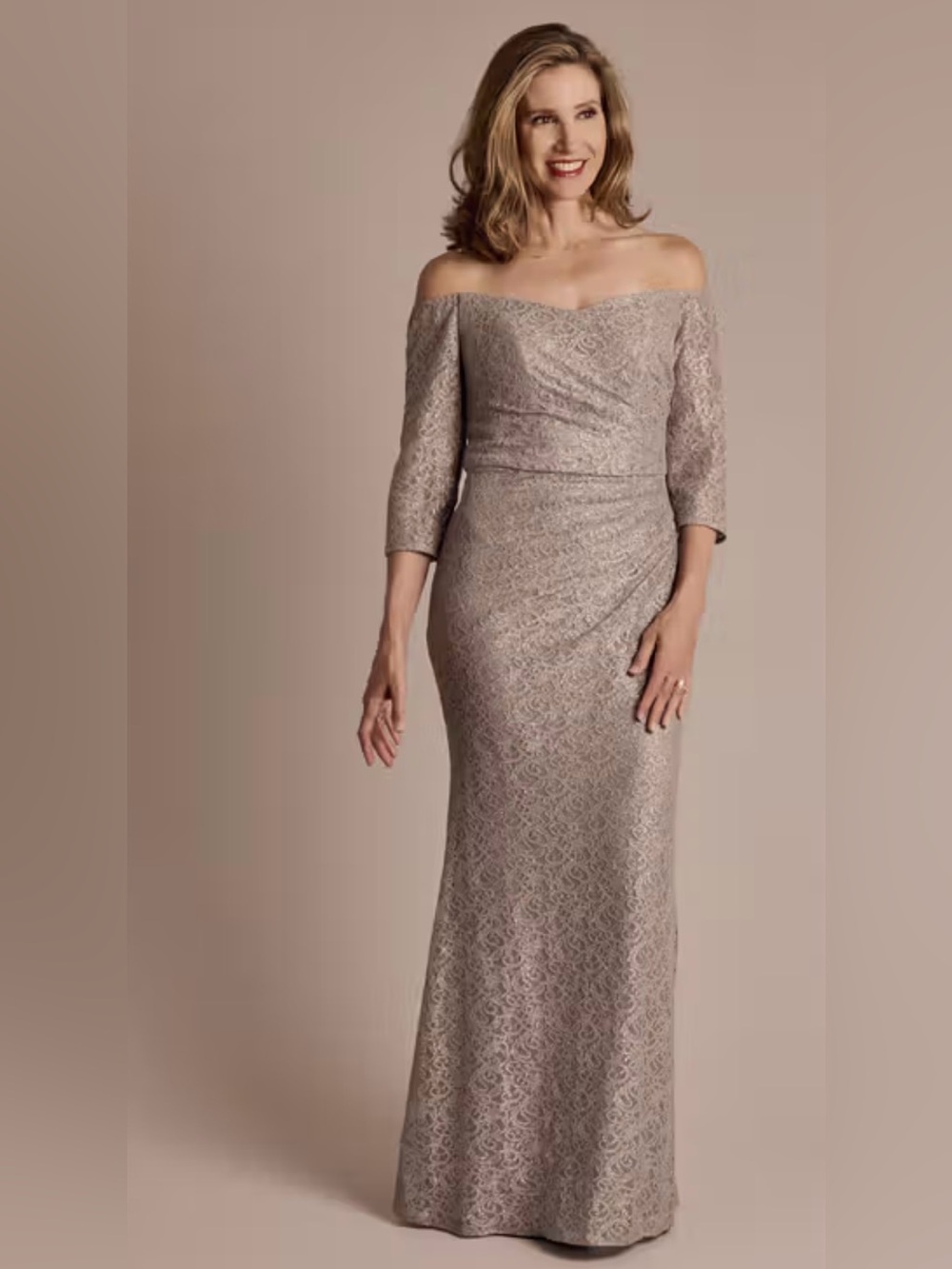 OLEG CASSINI Off-the-Shoulder Three-Quarter Sleeve Lace Sheath NWT